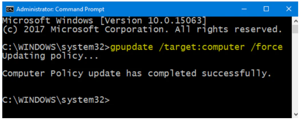 Run the gpupdate target user logoff command