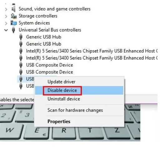 Expand USB Controllers USB Controllers disable device