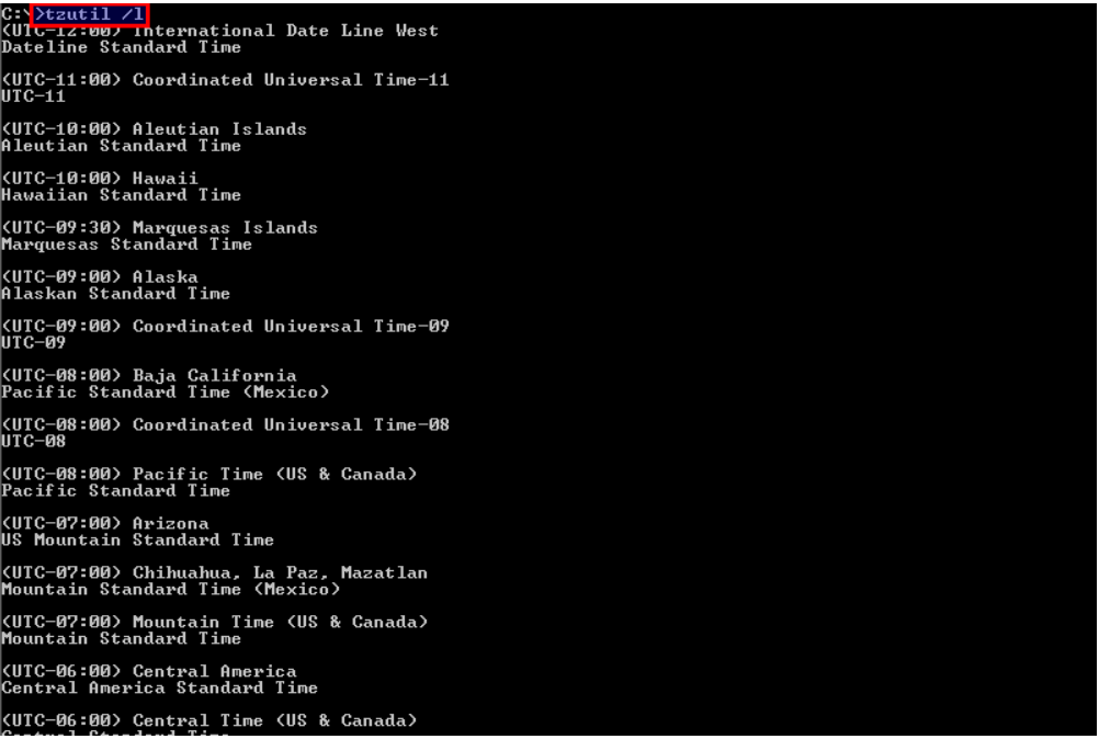 List All Time Zones with Their Name and Identifiers with help of tzutil