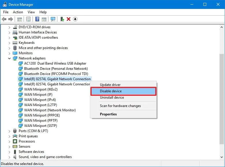 Last Step to disable or enable network adapter is to Network adapters disconnect.png