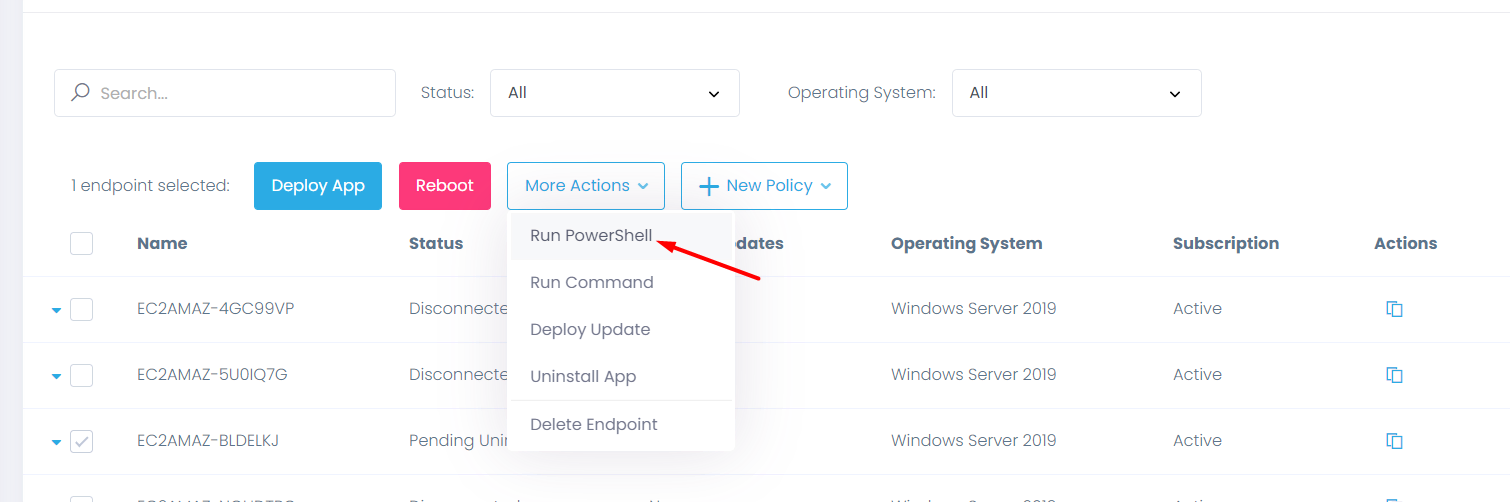 Run PowerShell option