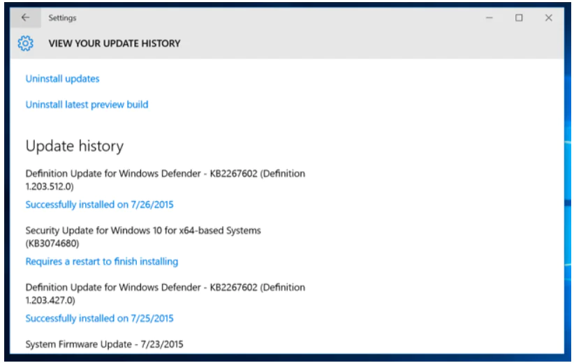 Step 5 to fix trouble when Microsoft Windows Updates not working Is to Select Update History
