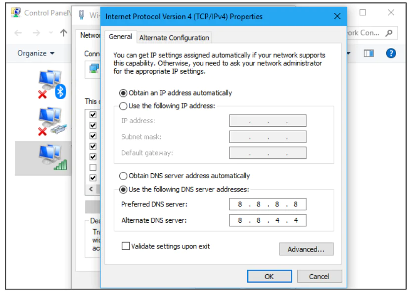 Step 18 to fix trouble when Microsoft Windows Updates not working Is to Select Use the Following Dns Server Addresses