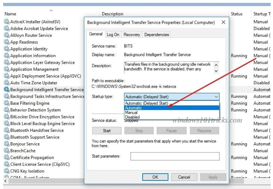 Step 13 start both Windows Update and Background Intelligent Transfer Services