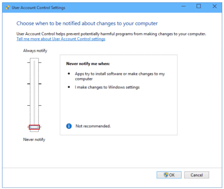 disable the UAC of Windows 10