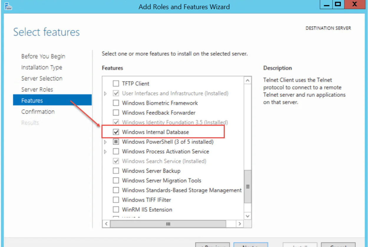 Install WSUS. Windows Internal Database