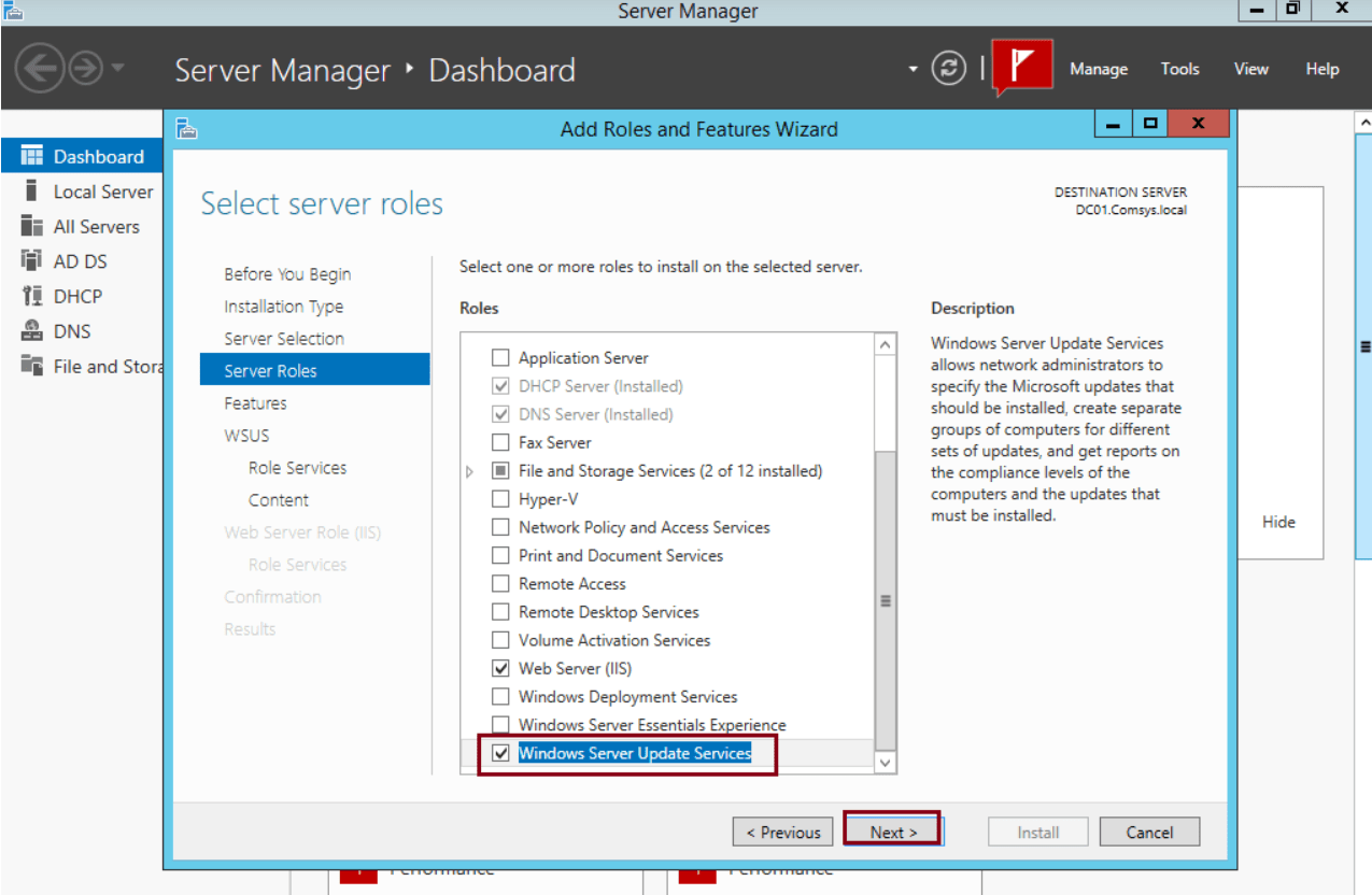 Install WSUS.Windows Server Update Services