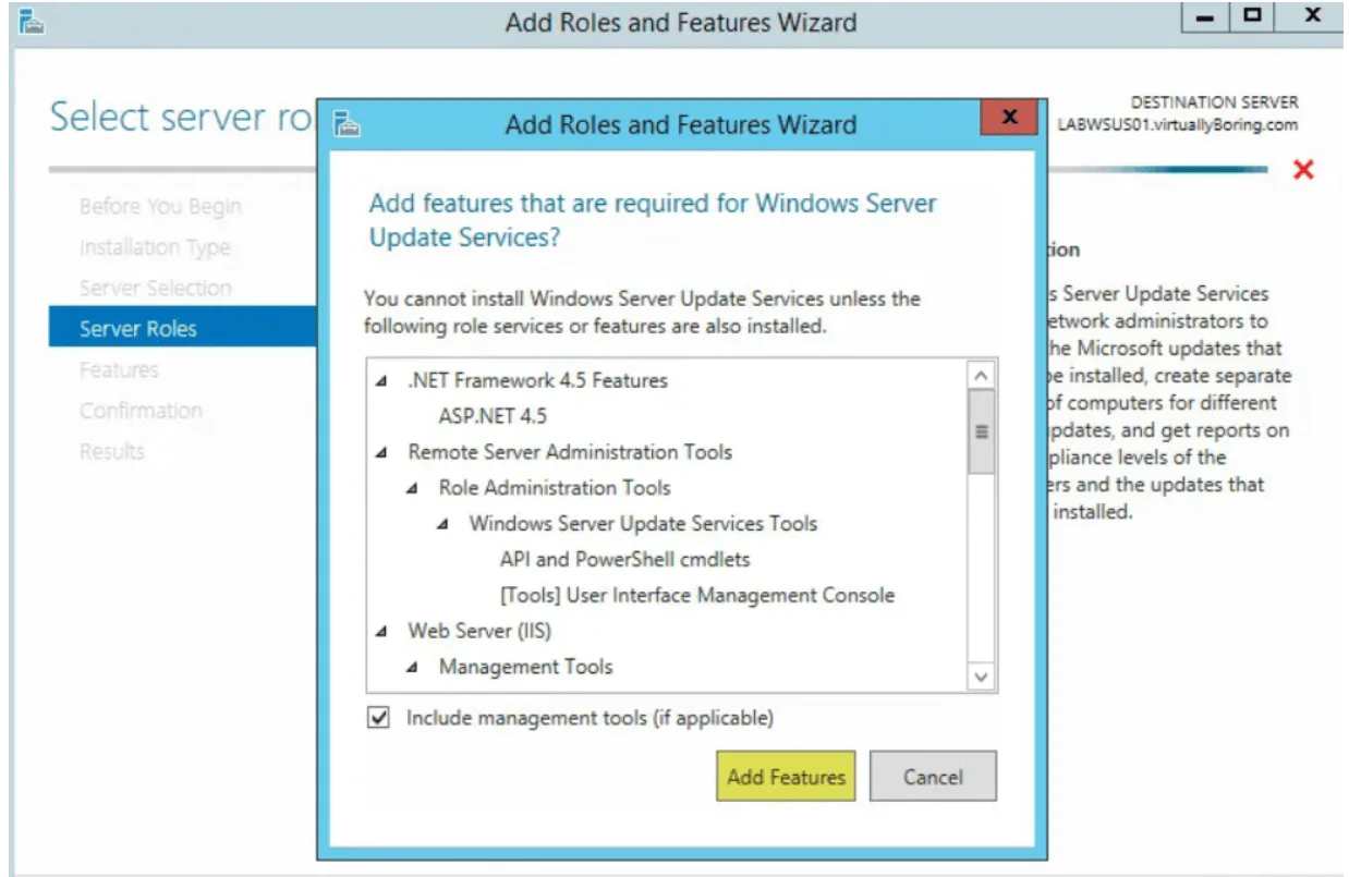 Install WSUS. Add Roles and Features Wizard