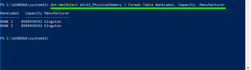 Command to powershell check ram type (find out manufacturer of the memory modules)