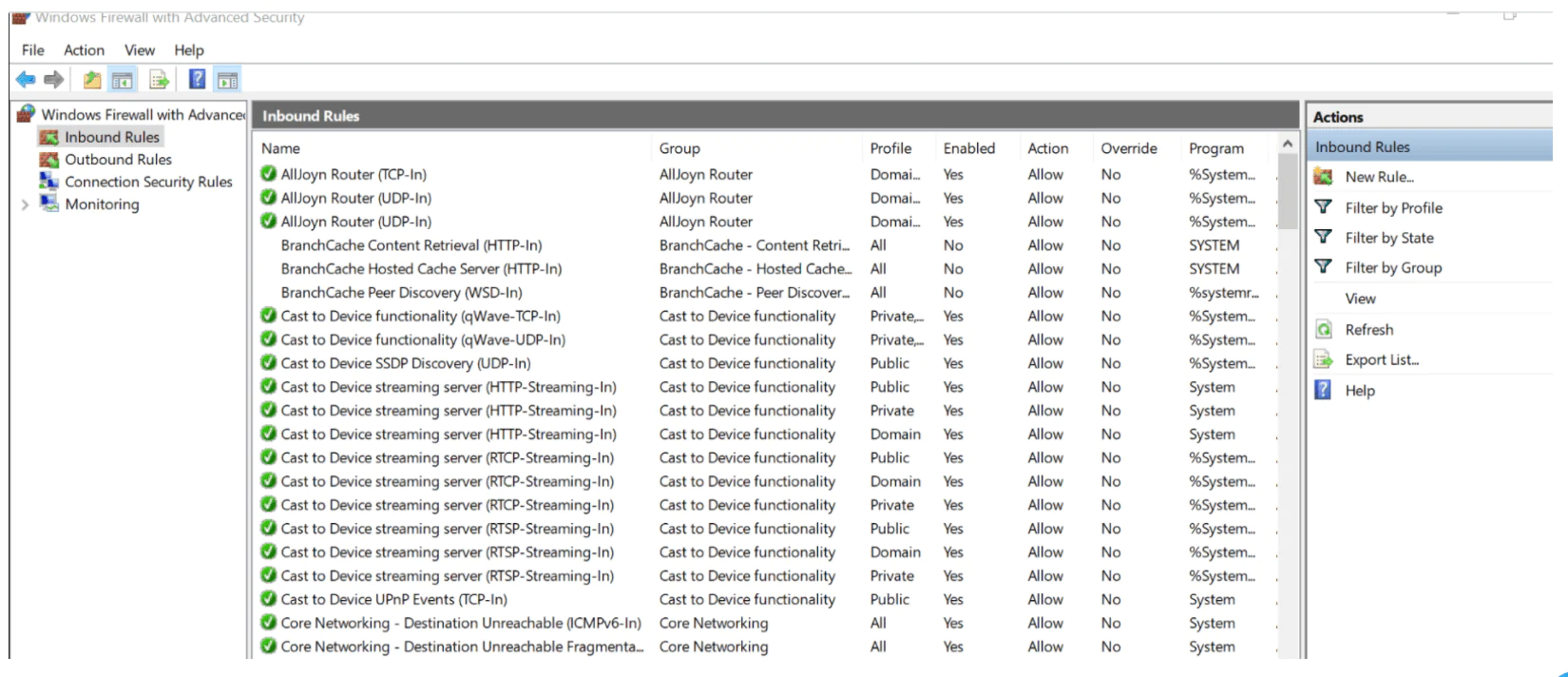 Step 2 to Block Windows Firewall port is to click on Inbound Rules