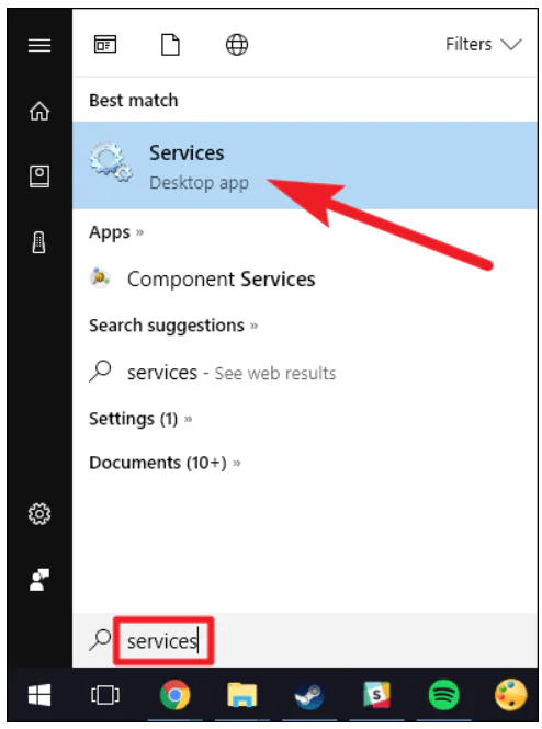 Step 1 to delete Windows service is to Open Services