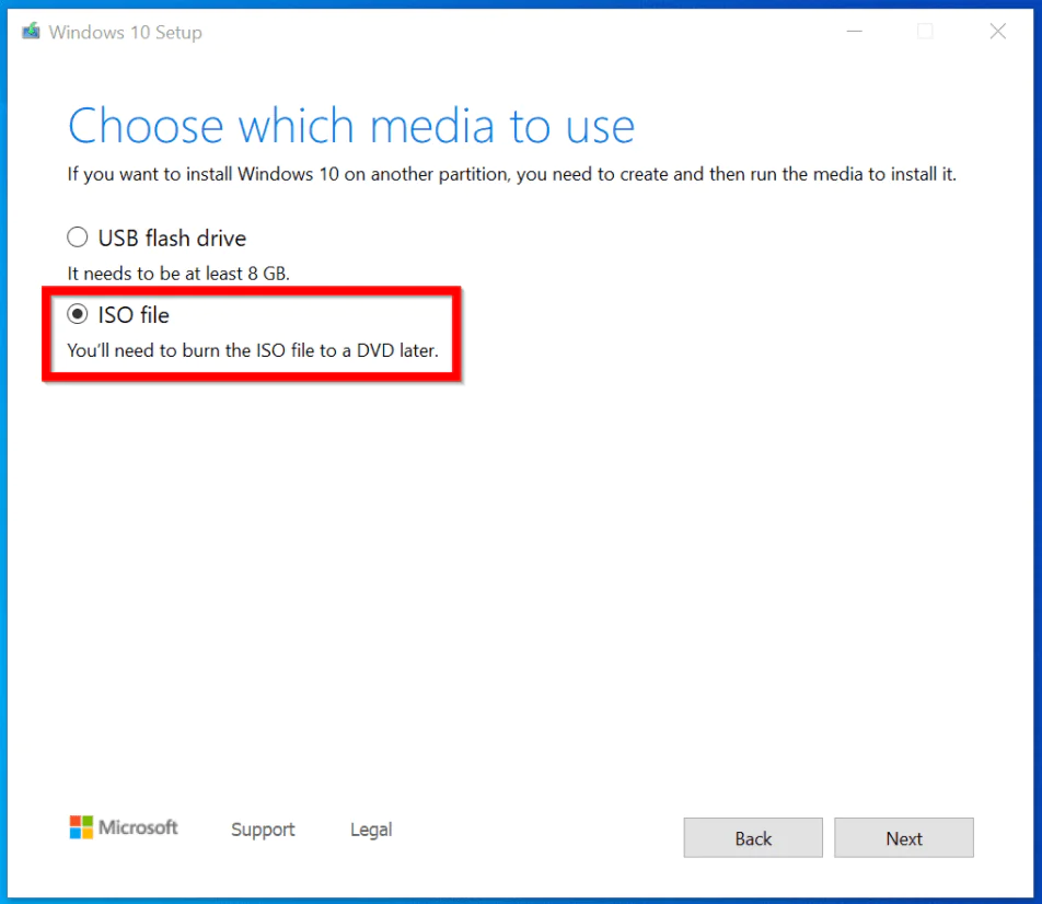 Upgrade Windows 10 Build from the Command Line. Choose ISO file option