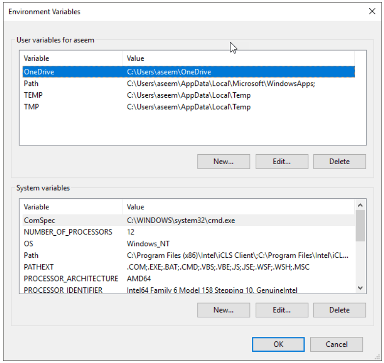 System variables box