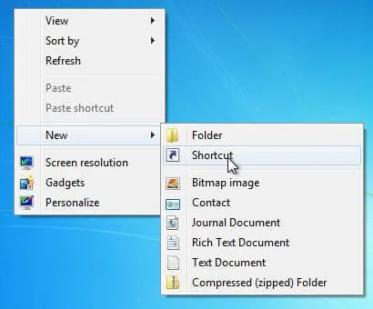 create new shortcut Step 1 to Lock Remote Computer is to create new shortcut