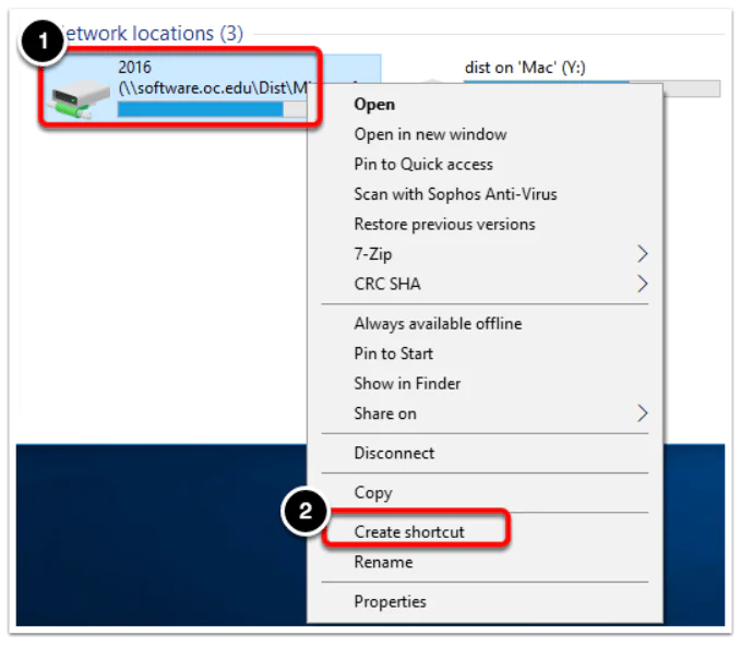 create shortcut mapped drive