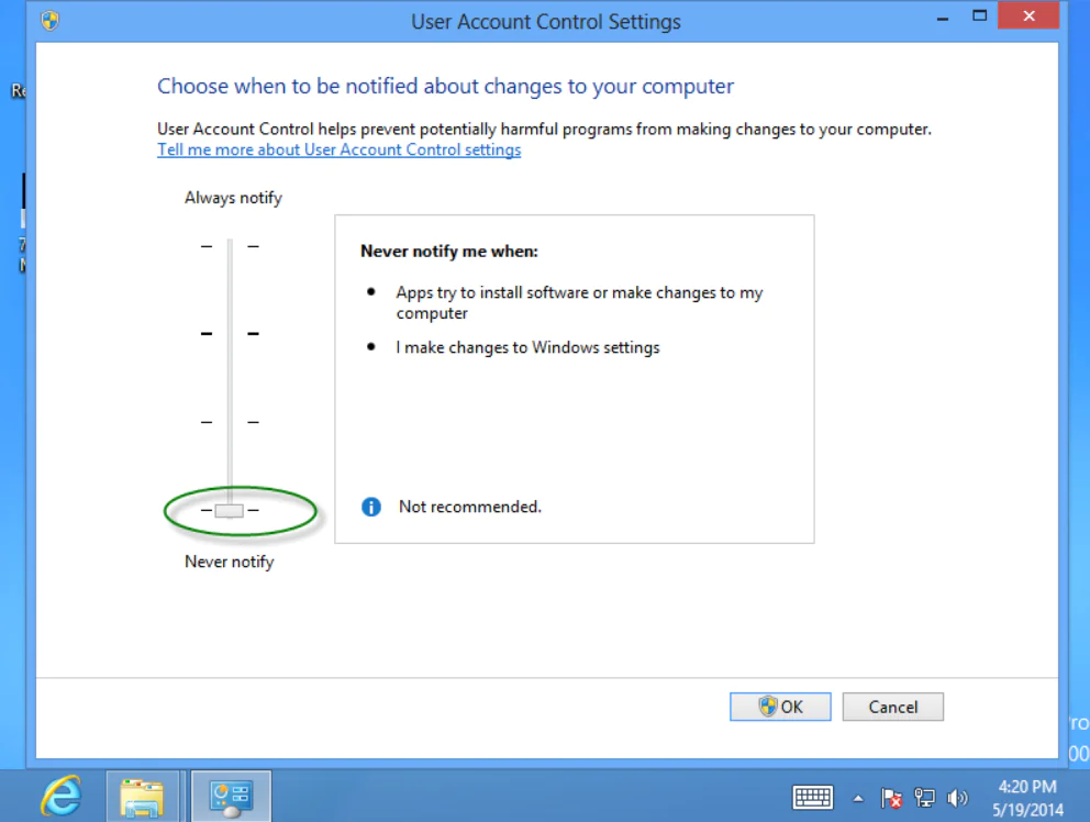 Next step to Disable User Account Control is to disable UAC in registry