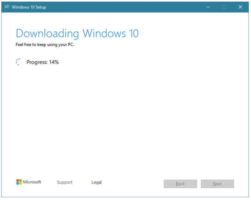 Media Creation Tool downloading the Windows 10 process