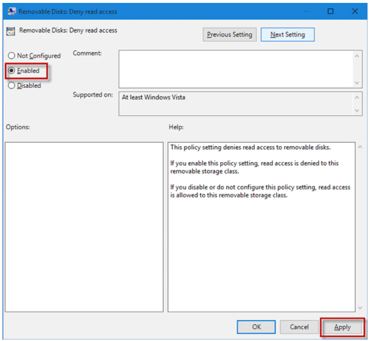 enable Removable disks Deny Write Access