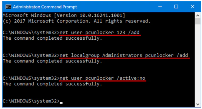 net localgroup administrators pcunlocker Step 1 to Map Network Drive is to net user add