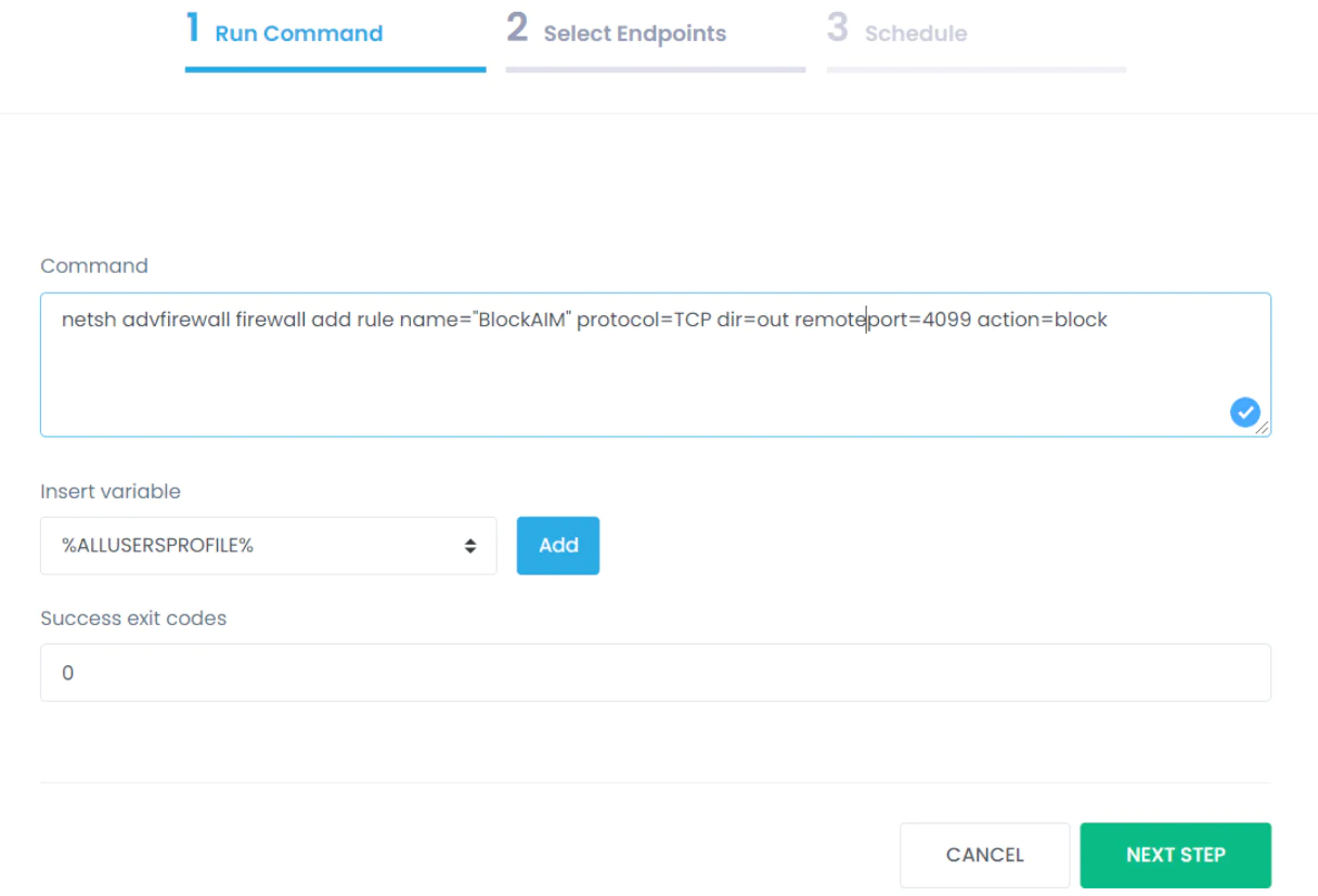 run command netsh advfirewall