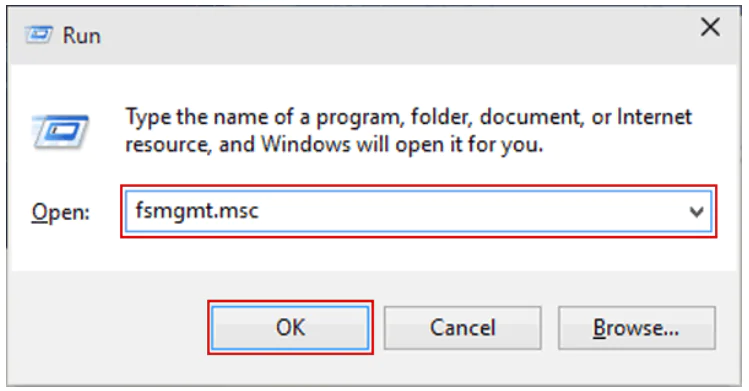 Solution 1 to disable file sharing is to open the fsmgmt.msc