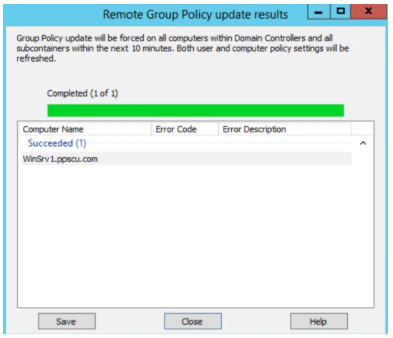 remote grop policy update results