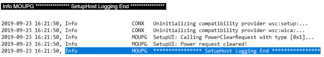 Info MOUPG SetupHost Logging End