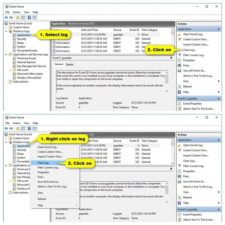 Clear Individual Event Viewer Logs