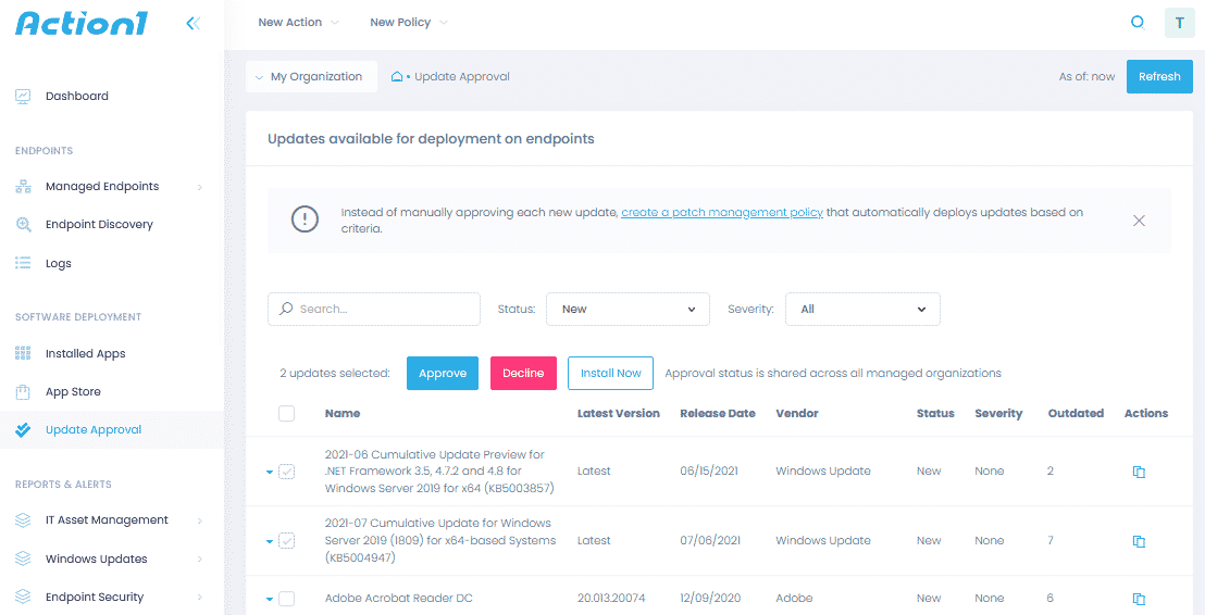 how to change automatic install updates with Action1