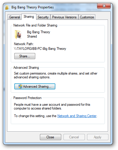 Step to set share permissions is to Click Advanced Sharing