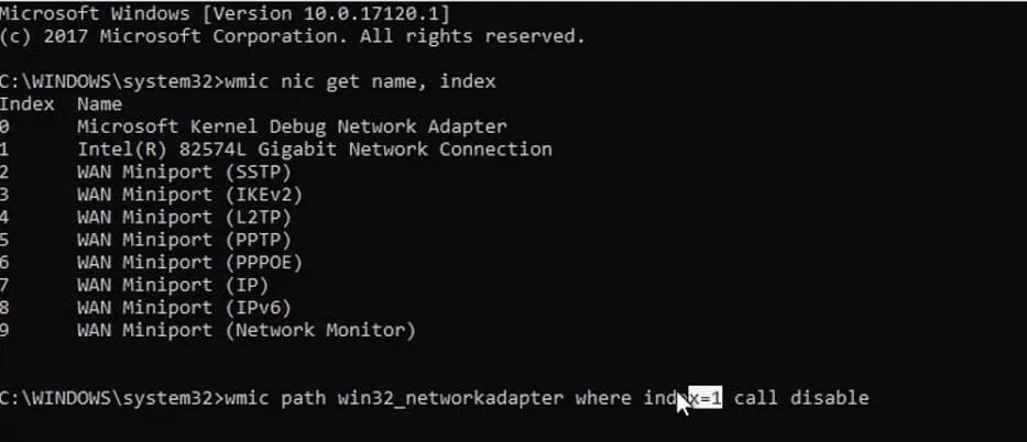 networkadapter disable