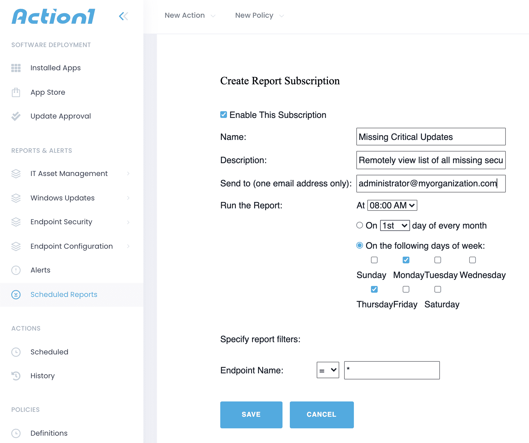 Creating a report subscription