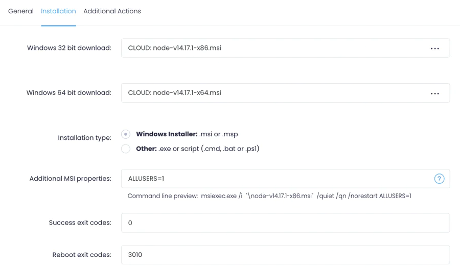 Adding new MSI app package