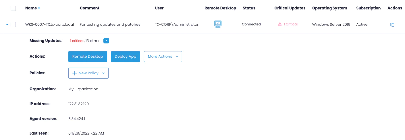 Information about a managed endpoint, including its patching status