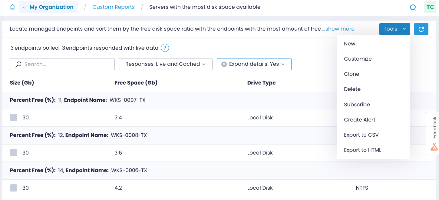 Custom report details