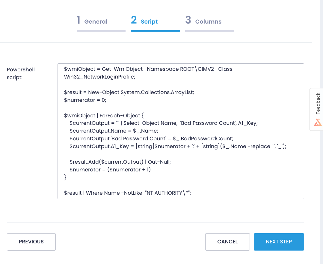 Configuring a data source - step 2