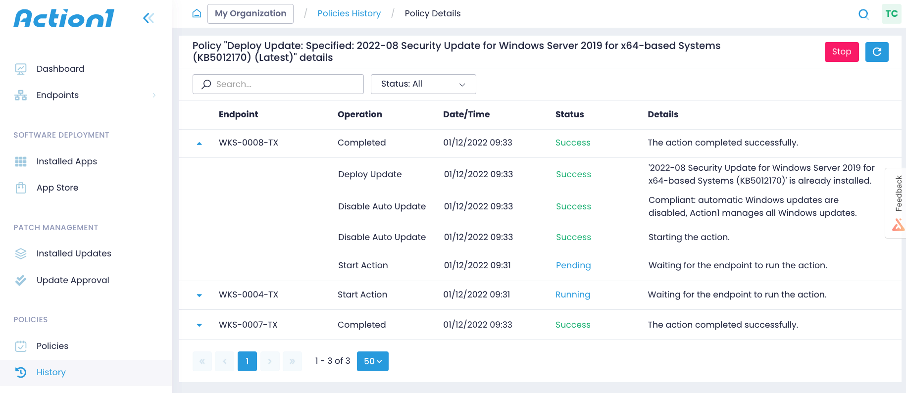 Deploying updates - review history
