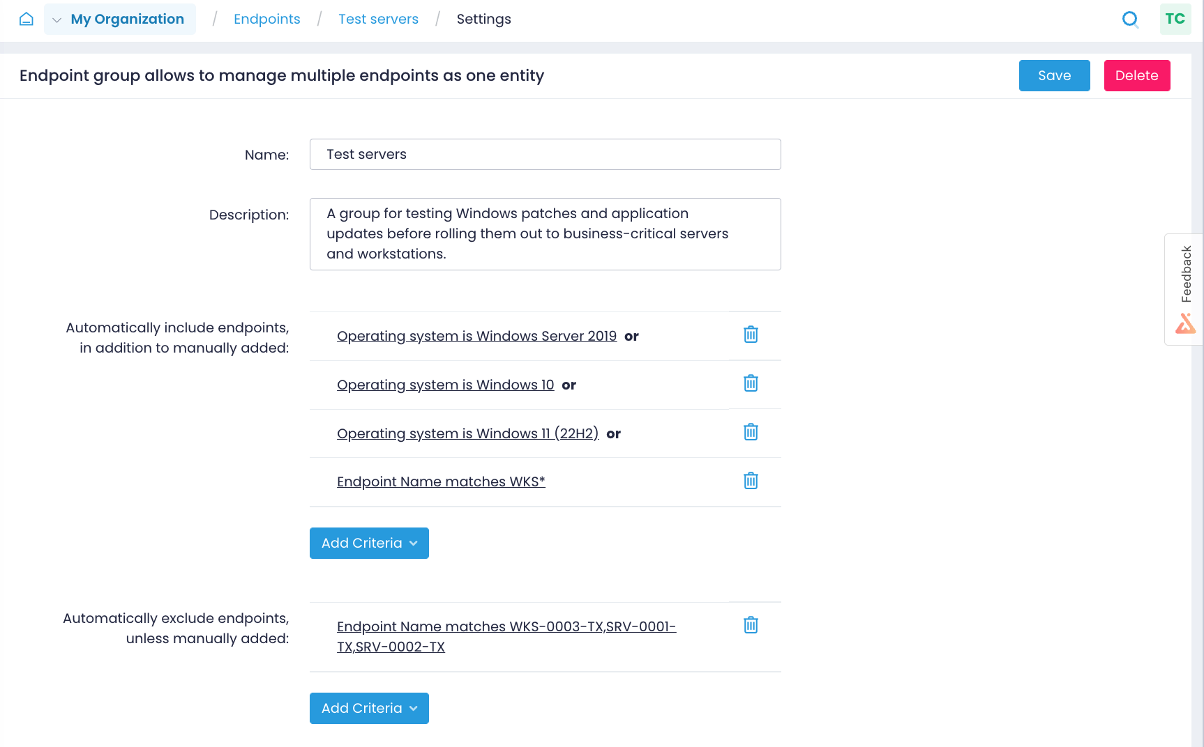 Creating a new endpoint group