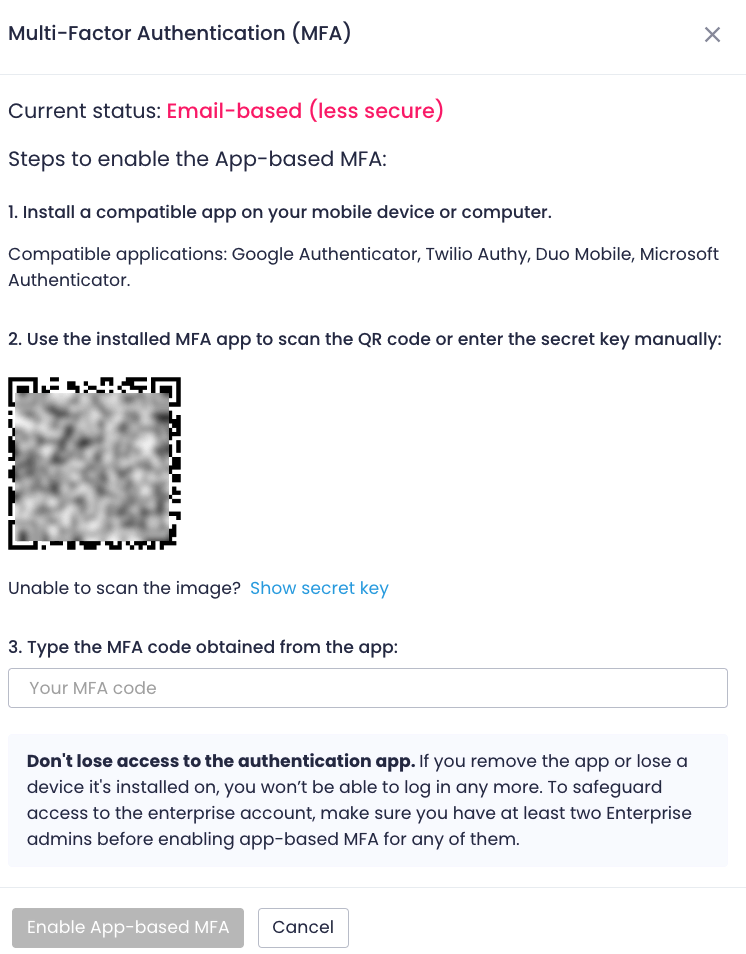 Configuring app-based MFA