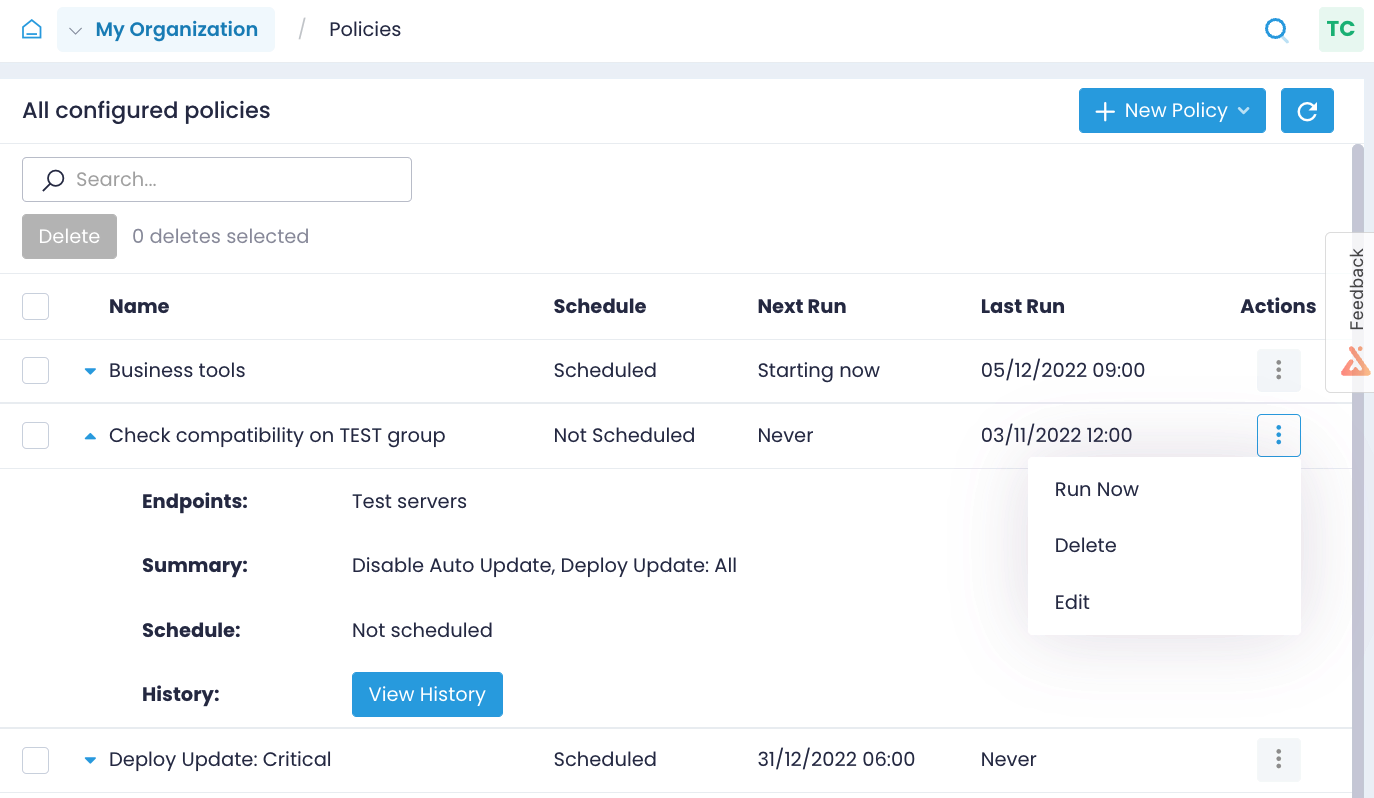 Create new policies and see pending policy settings