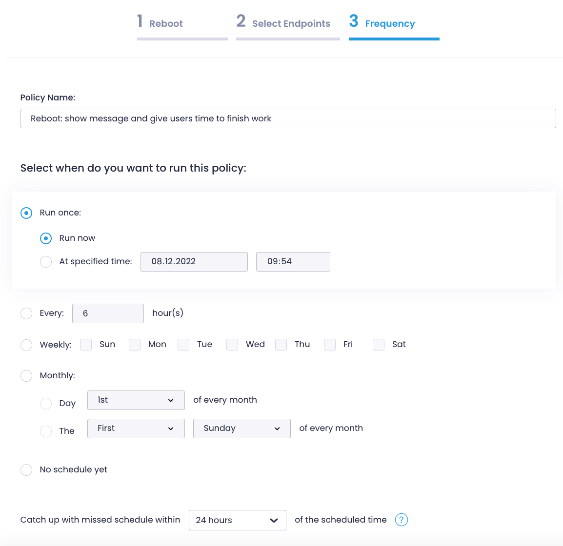 Cretaing a reboot policy - step 3