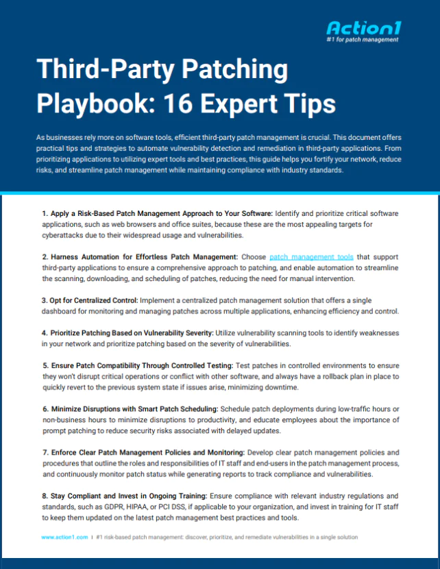 Third Party Patching Playbook Cover Create the Action1 2022 SMB IT Security Needs Report Page