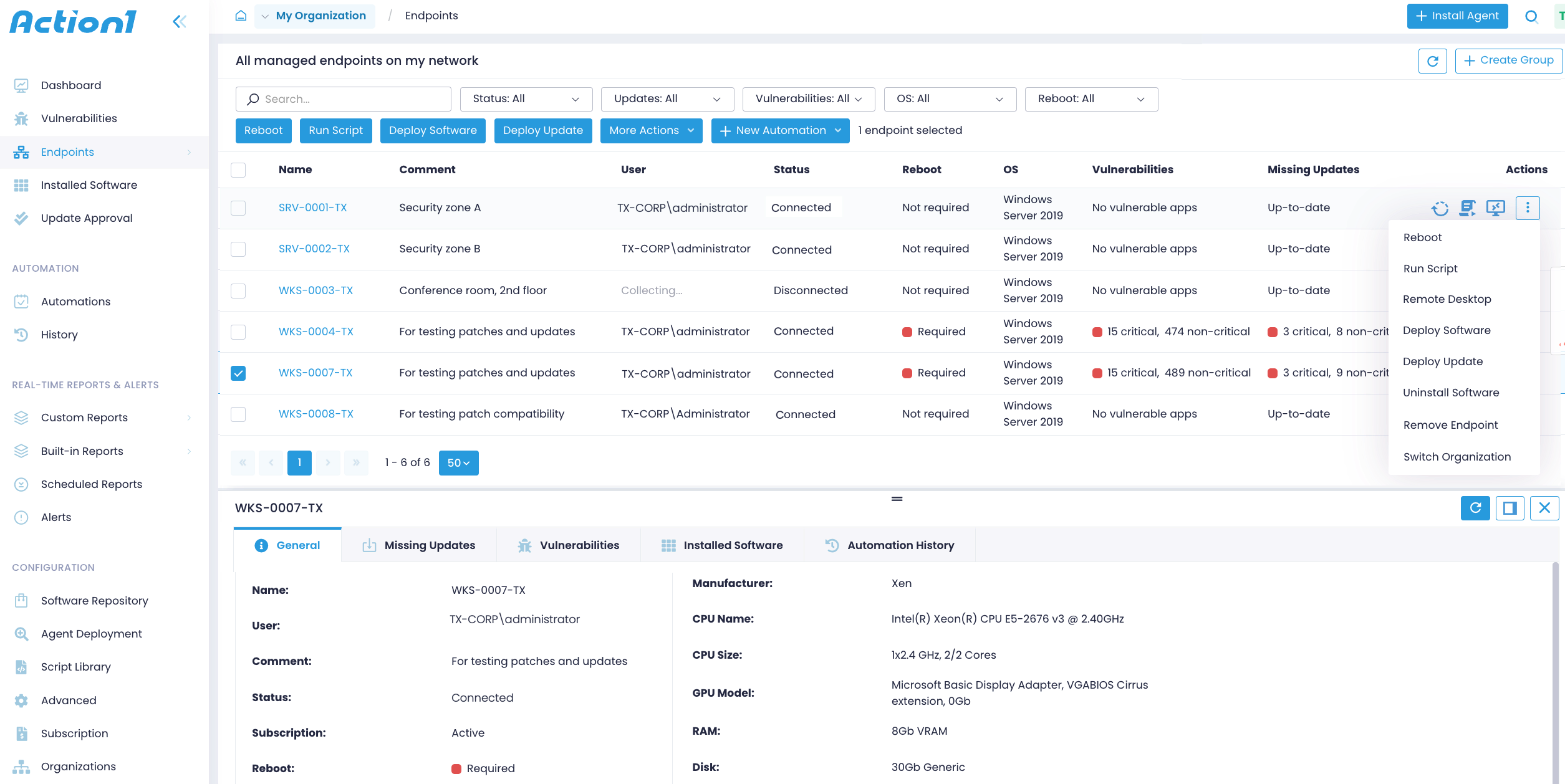 Endpoints view and General tab expanded