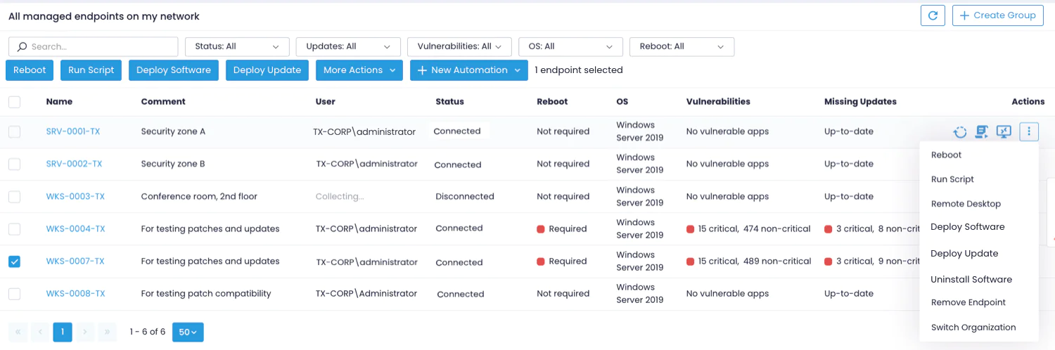 Endpoints view