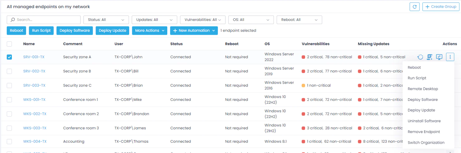 Endpoints view