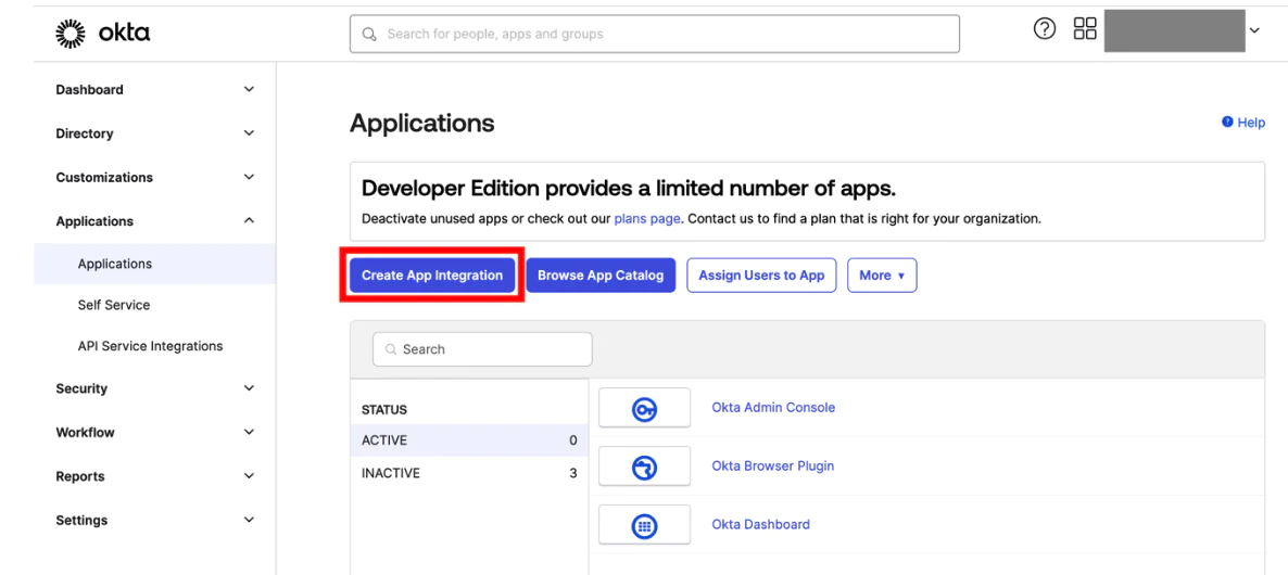 Create app in Okta