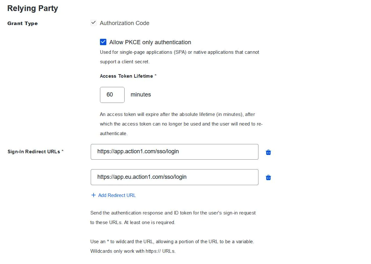 Configure redirect URI and method settings