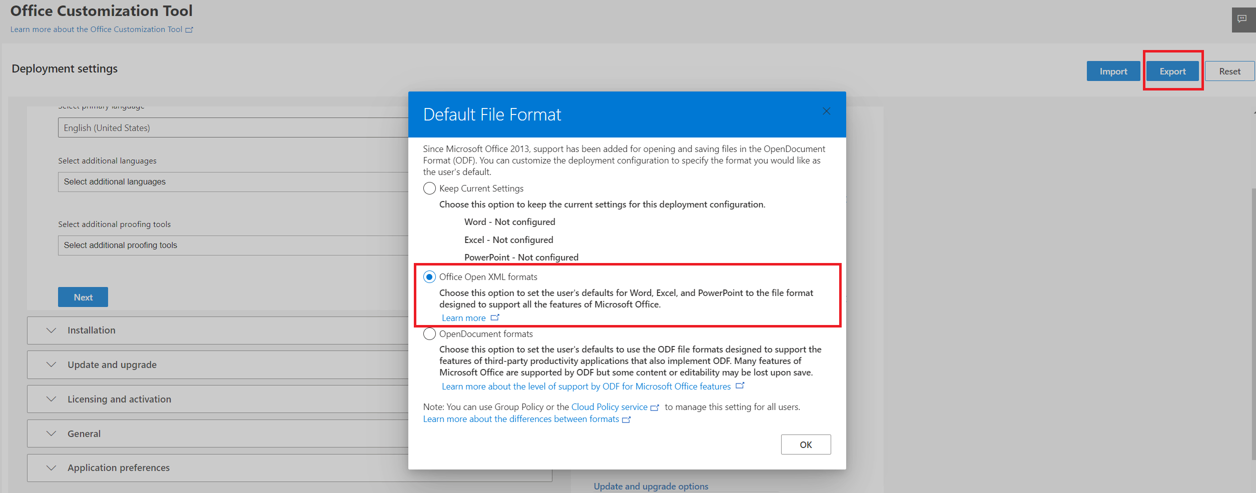 Select default file format.