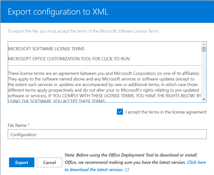 Export package configuration.