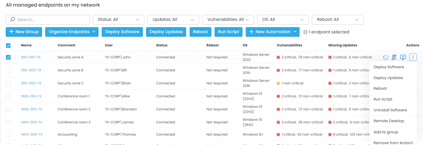 Endpoints view
